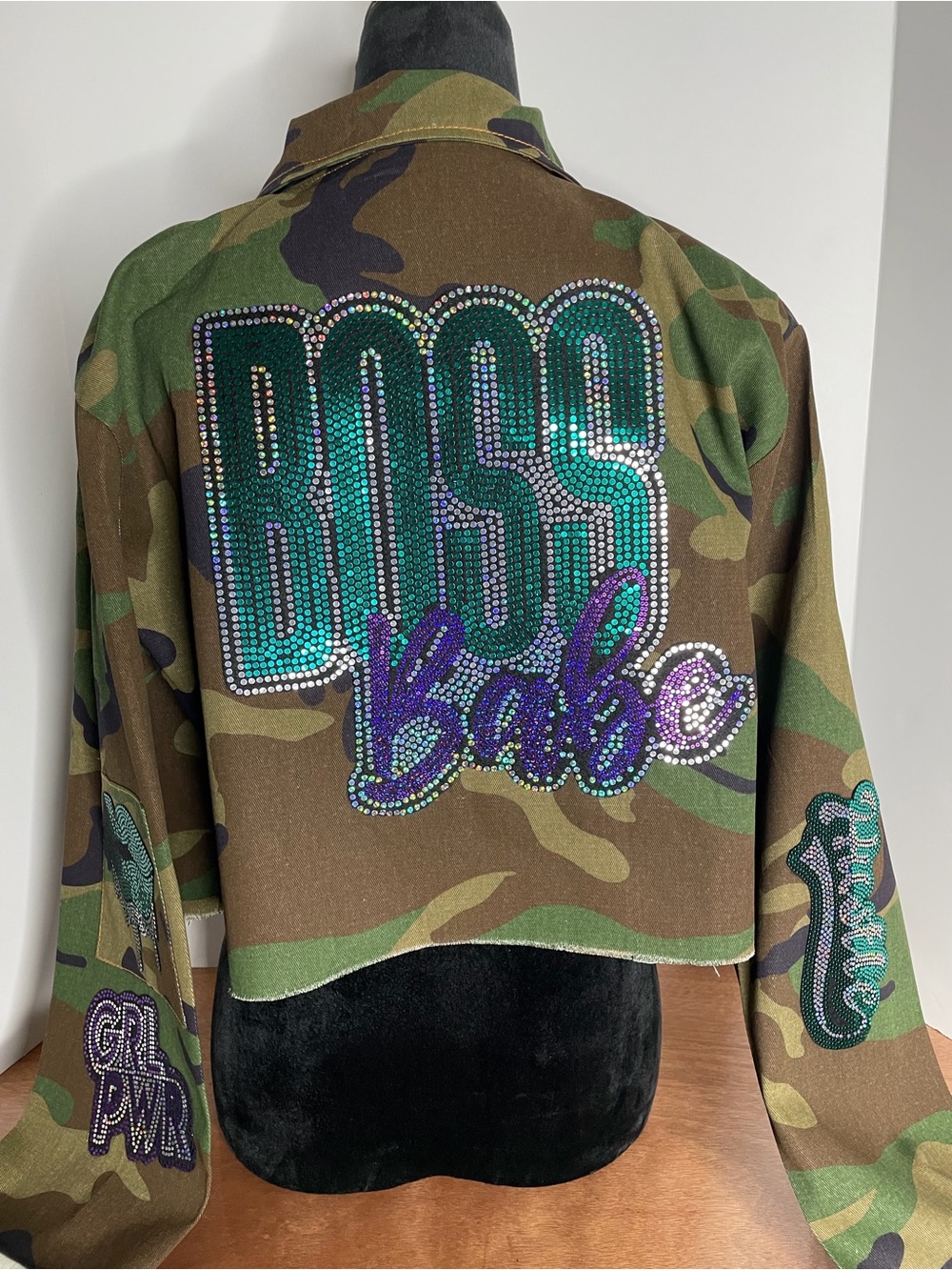 Camo Embellished Patches "Boss Babe" Jacket — Green Camo